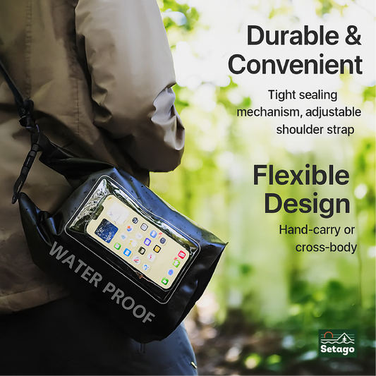 AquaZip Waterproof Bag - Crossbody Strap 2L/5L, Compact, Anti-Scratch