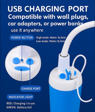 Portable Rechargeable Water Pump – Outdoor Bathing Essential for Camping, Dorms & Travel