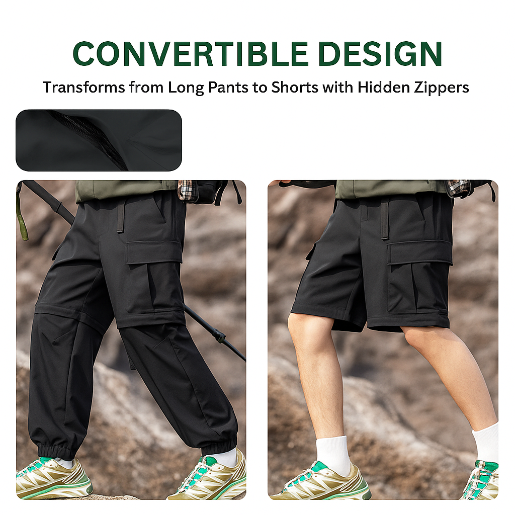 DualGear Convertible Pants – Durable, flexible fabric: water-resistant, scratch-resistant, quick-dry. Detachable pant legs