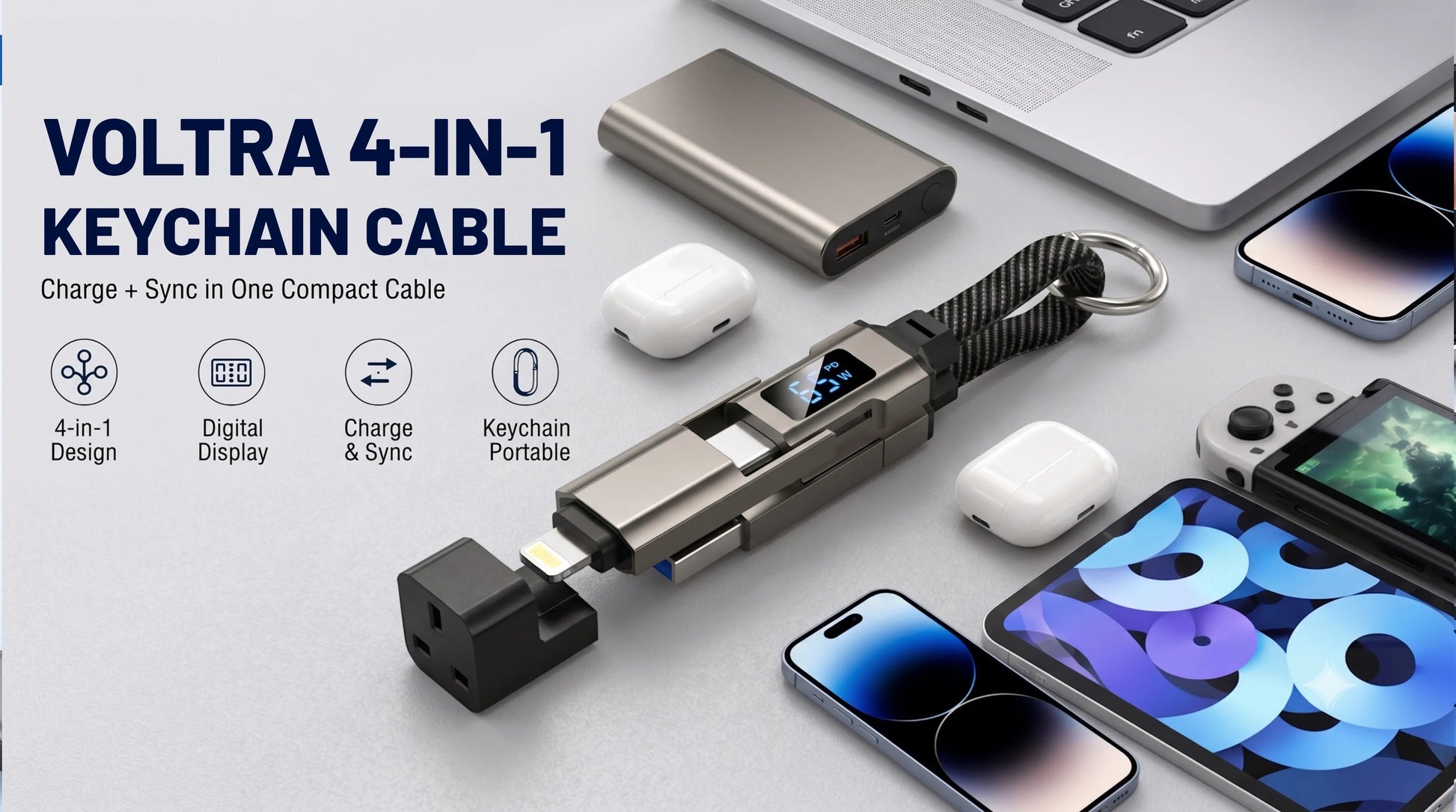 Voltra 4-in-1 Keychain Fast Charging Cable