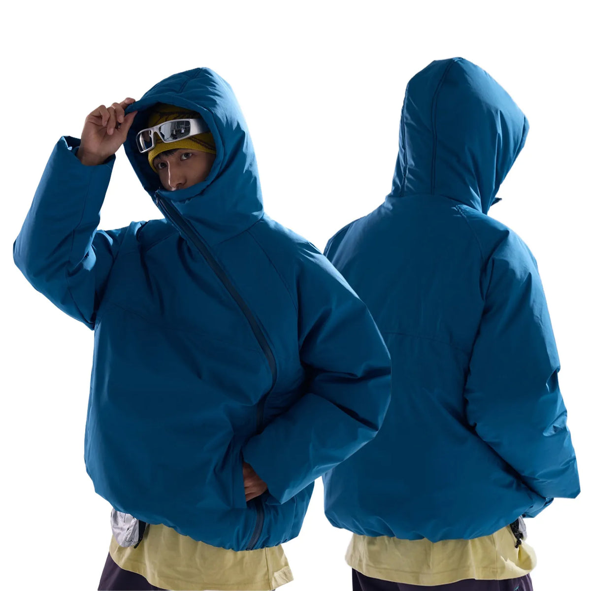 Asymmetric Side-Zip Hooded Padded Jacket