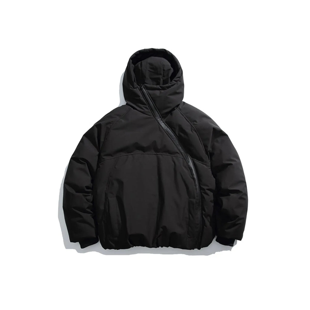 Asymmetric Side-Zip Hooded Padded Jacket
