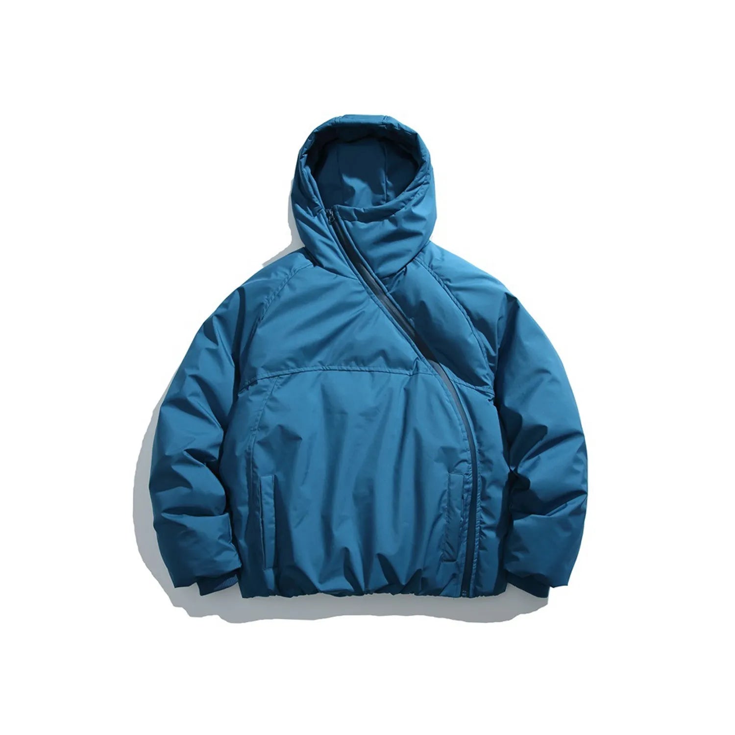 Asymmetric Side-Zip Hooded Padded Jacket