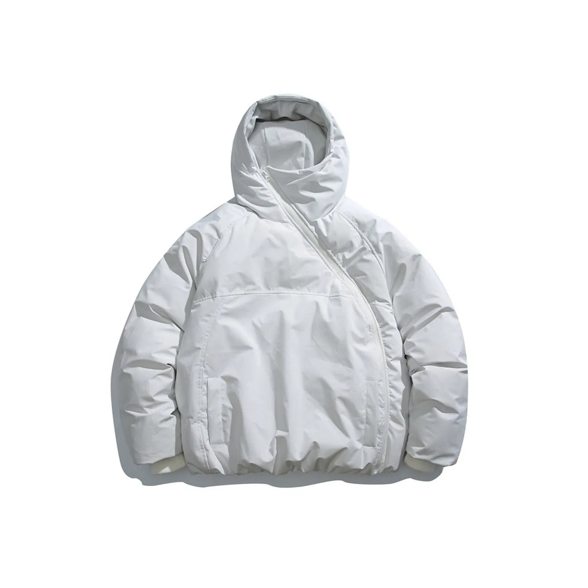 Asymmetric Side-Zip Hooded Padded Jacket