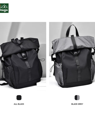 Rolltop backpack – ideal for travel and work, featuring multiple compartments, water-resistant fabric, and a dedicated laptop sleeve