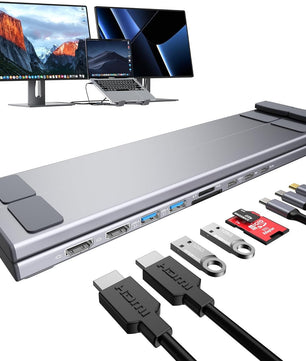 All-in-One Aluminum Laptop Stand with 8-in-1 USB-C Hub