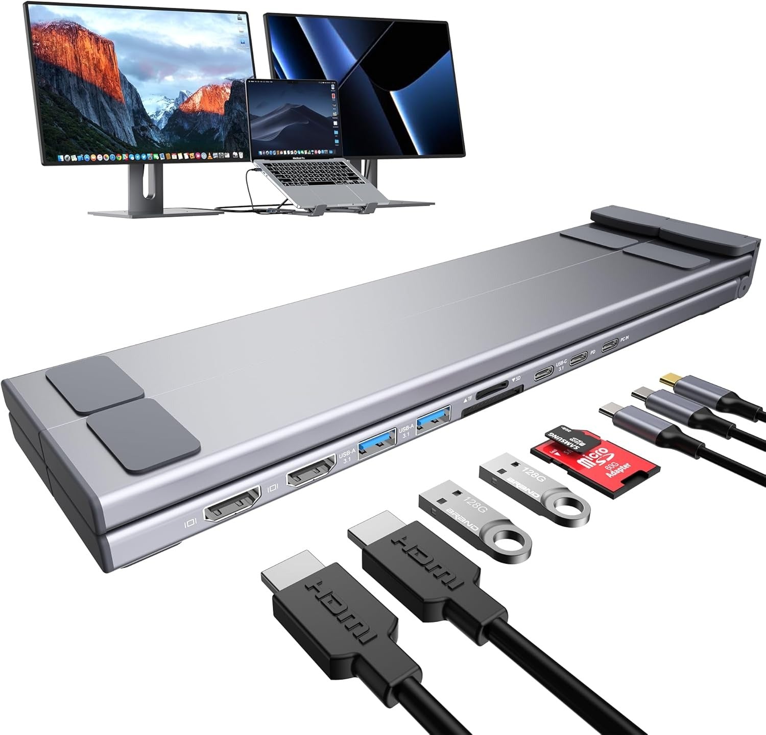 All-in-One Aluminum Laptop Stand with 8-in-1 USB-C Hub