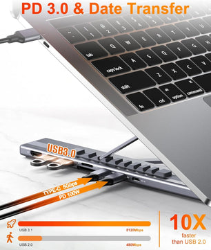 All-in-One Aluminum Laptop Stand with 8-in-1 USB-C Hub