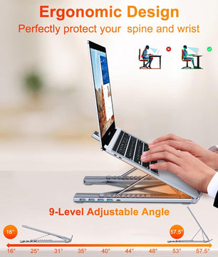 All-in-One Aluminum Laptop Stand with 8-in-1 USB-C Hub