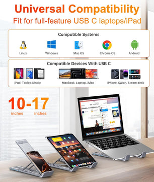 All-in-One Aluminum Laptop Stand with 8-in-1 USB-C Hub