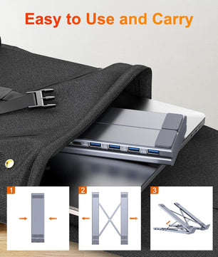 All-in-One Aluminum Laptop Stand with 8-in-1 USB-C Hub